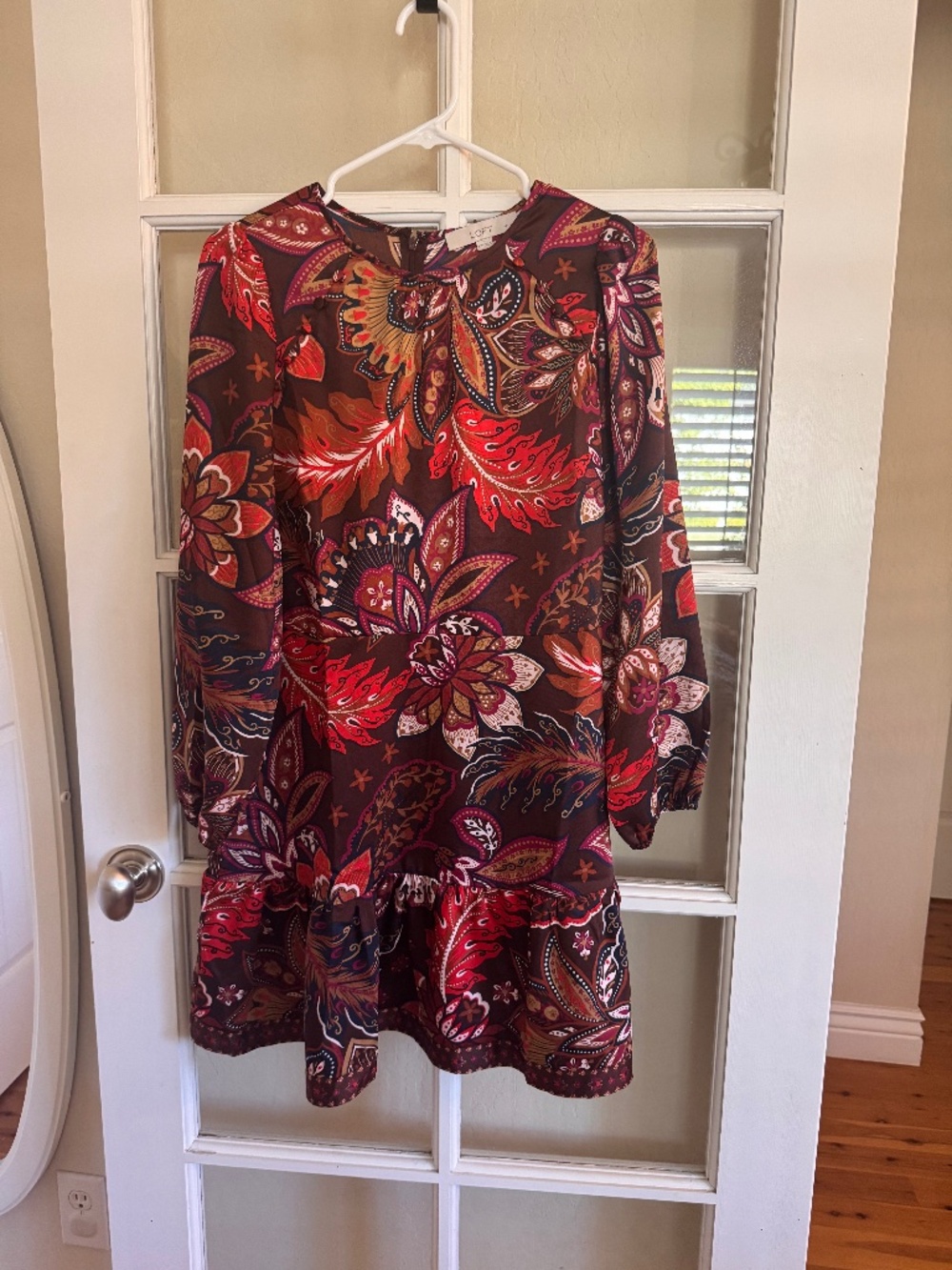 LOFT Paisley Shoulder Button Flounce Dress